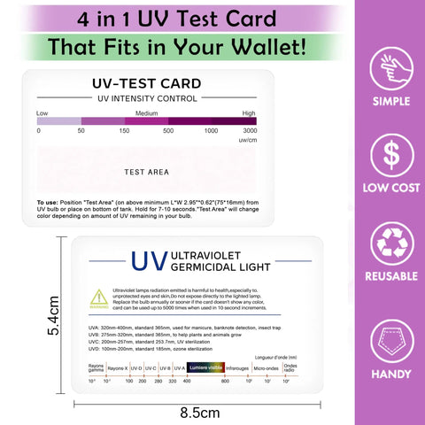 4 In 1 UV Test Card For UV Lamps And Systems, 8.5 x 5.4 cm reusable test card with UV intensity scale