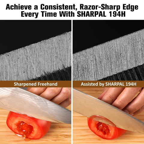 Comparison of knife edges sharpened freehand and with 194H Whetstone Knife Sharpener With Angle Guide From 15 To 45 Degrees