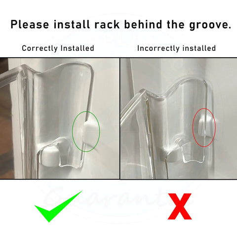Correct and incorrect installation of Refrigerator Shelf Replacement 240323002 For Frigidaire Door Bin with grooves highlighted.