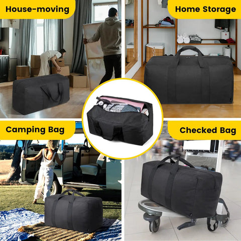Massive 100L Duffle Bag for Travel and Weekender Getaways Foldable Gear Carrier With Extra Wide Three Inch Webbing Durable Black Duffle