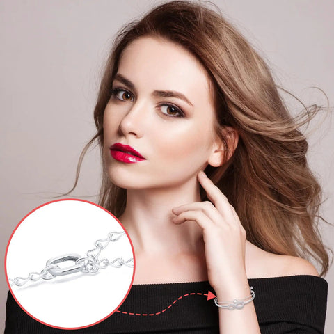 Your Go To Sterling Silver Oval Clasp Set for Jewelry Making Hypoallergenic Spring Bail Connectors shown on woman's bracelet