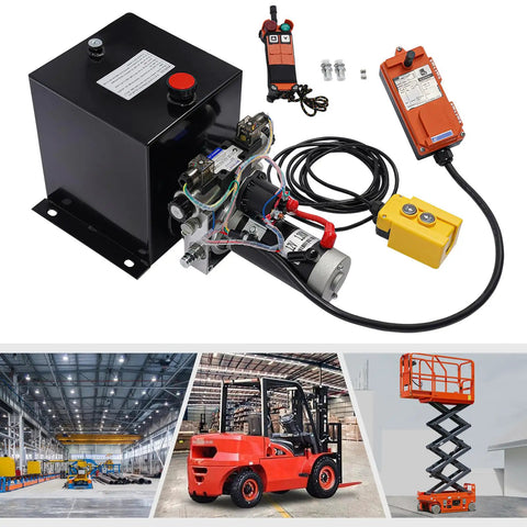 Heavy Duty 12V DC Hydraulic Power Unit With Double Acting Pump and Remote Control for efficient heavy lifting.