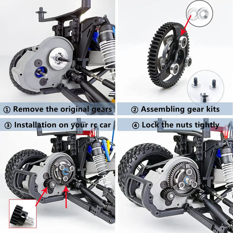 Installation process of Beefed Up Steel RC Spur Gear Set 32P 56T with 18T Pinion for durability and smooth power transfer
