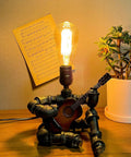 Steampunk Guitar Table Lamp For Music Lovers, Industrial Pipe Edison Bulb Nightstand Light with mini guitar and sheet music