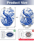 Elongated Chinoiserie Blue Peacock Floral Design Traditional Toilet Seat with dimensions 18.5 x 14.5 inches.