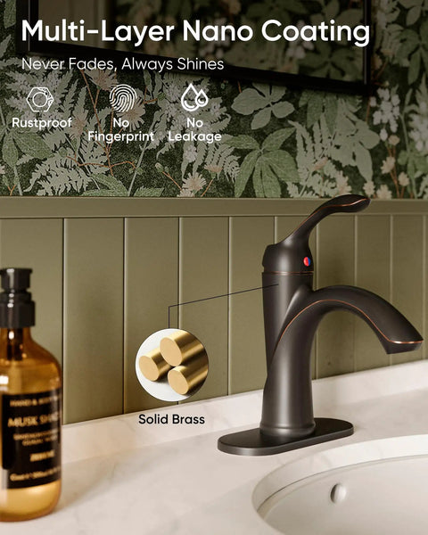 Oil Rubbed Bronze One Hole Bathroom Faucet With One Handle Lever, Rustic Lavatory Basin Mixer Tap in modern bathroom.