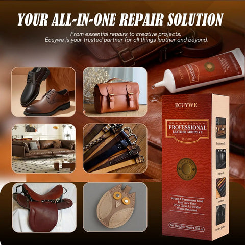 Industrial Strength Leather Glue Adhesive Two 4.23 Oz Bottles Clear Flexible Bond for Shoes, Bags, and Furniture.