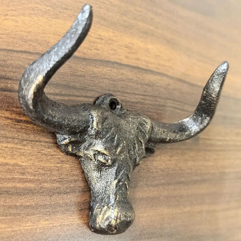 Indoor Outdoor Heavy Duty Cast Iron Wall Hooks Two Pack No Hassle Vintage Beard Design Bull Head Wall Hook