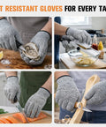 Level 5 Cut Resistant Gloves Fiberglass Free Food Grade for Oyster Shucking and Meat Cutting Grey Large Machine Washable