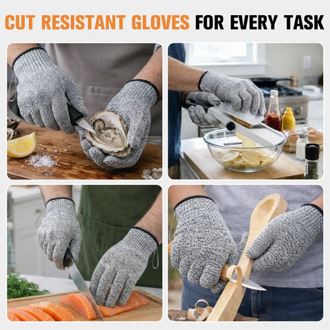 Level 5 Cut Resistant Gloves Fiberglass Free Food Grade for Oyster Shucking and Meat Cutting Grey Large Machine Washable