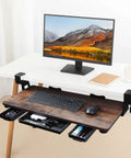 Under Desk Keyboard Tray With Storage Drawer, Heavy Duty Clamp Mount, Pro Grade Ergonomic Keyboard Stand For Home Office, Mahogany Finish