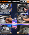 Upgrade Your Ride With This Bulletproof 315 Mhz TPMS Tire Pressure Sensor Set Of 4 installation steps with diagnostic tool and tire.