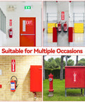 Installed Four Pack Fire Extinguisher Signs, Self Adhesive Aluminum Safety Signs For Business, 12x4 Inches, Weather Resistant, Red