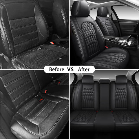 Premium Nappa Faux Leather Car Seat Covers Full Set Waterproof Non Slip Cushioned 0.28 Inch Thick Airbag Compatible Universal Seat Covers