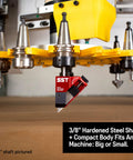 Beefy Drag Knife With 3 By 8 Inch Hardened Steel Shaft, Adjustable Blade Length 2-15 Mm in a CNC Machine Tool Holder.