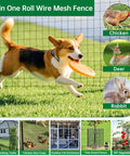 Heavy Duty PVC Coated Hardware Cloth Mesh 1x1 Inch 36 Inch By 50 Feet Welded Wire Fence Roll with dog playing and animal icons.