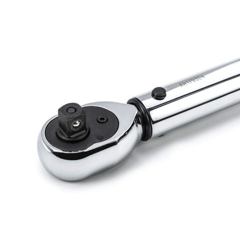 Three Eighths Inch Drive Micro Adjusting Torque Wrench Built Tough With 50 To 250 Inch Pounds And 6.0 To 30 Newton Meters All Steel Construction Quick Release Ratchet Head Close-Up