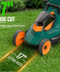 40V Cordless Push Lawn Mower With Brushless Motor 17 Inch Deck 5 Position Height Adjustment Low And High Speed Modes At 3300 RPM And 3700 RPM For Smooth Clean Cuts, 17-inch cut view