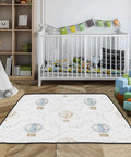 Cartoon Hot Air Balloon Baby Play Mat For Floor 50 By 50 Inch in nursery with crib and toys