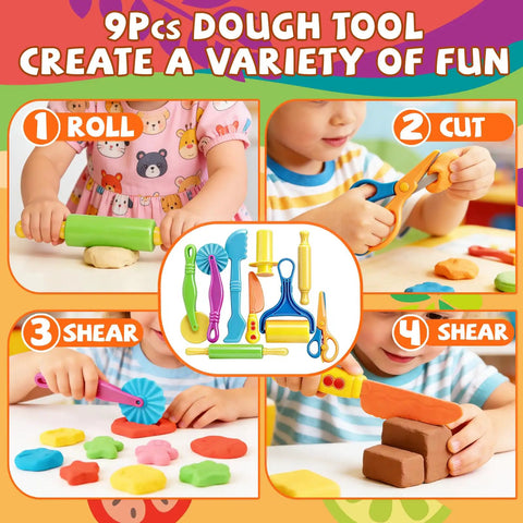 Kids 31 Piece Dough Tools Set with rolling pins, scissors, and 3D molds for creative clay play.