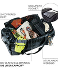 Beefy Medium Tarpaulin Water Resistant Duffel Bag With Removable Shoulder Straps 5030M Built To Last With 1000D Polyester Mesh Backing And Spacious Interior Black showing wide clamshell opening