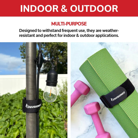 Heavy Duty Cinch Straps 2 Inch By 60 Inch 6 Pack Built Tough Multipurpose With Strong Gripping Hook And Loop Securing Straps Black Adjustable Fit used indoors on yoga mat and outdoor pole