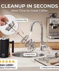 Double Wall Stainless Steel French Press Coffee Maker With Built In Thermometer And Fine Mesh Dual Filters for easy cleaning at the sink.