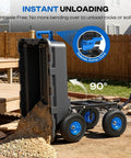 900 Pound Capacity Garden Dump Cart With 10 Inch Non Slip Pneumatic Tires dumping sand on yard
