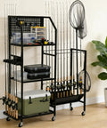 3 Tier Fishing Pole Rack With Lockable Wheels Holds Up To 18 Rods And Keeps Gear Handy With Pegboard Hooks For Lures Pliers And Tackle