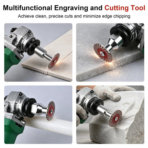 Built Tough 1.57 Inch Diamond Saw Blade Set With Segmented Wavy Edge And Quick Swap Flange for angled cutting on stone and tile.