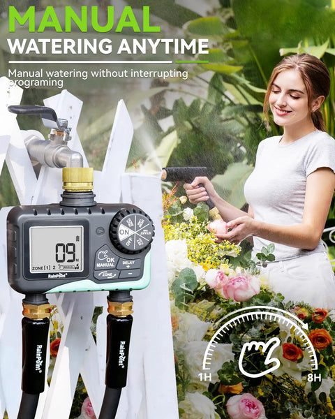 Dual Zone Garden Hose Timer With Brass Swivel And Two Outlets Programmable Sprinkler Timer For Rain Delay Manual Watering