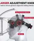 Dope Auto Darkening Welding Helmet With Large Viewing Screen Solar Powered Four Arc Sensors head adjustment knobs