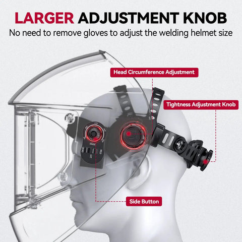Dope Auto Darkening Welding Helmet With Large Viewing Screen Solar Powered Four Arc Sensors head adjustment knobs