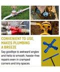 Collage of a 17 Inch Water Meter Key with Reinforced Steel T Handle in action, showing its 4 Way Spigot Selector Pro Grade design.