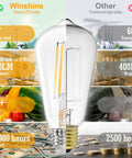 Edison E26 LED Bulb 60W Equivalent 3000K Soft Warm White 6W Vintage Filament Light Bulbs Antique ST58 Clear Glass CRI 85 E26 Base Non Dimmable 700 Lumen Pack Of 6 comparison chart with traditional light bulbs.