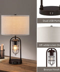 Farmhouse Table Lamps With USB Ports And AC Outlet 3 Way Dimmable Touch Control Nightstand Set With Bulbs Included for Cozy Vibe