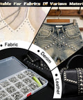 600 Piece Metal Studs And Spikes Kit For DIY Punk Fashion With 8 Size Cone Spikes And Pyramid Studs, Screwback Rivets, shown on fabric, denim, leather