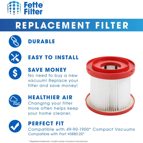 4 Pack HEPA Wet Dry Vacuum Filter For Milwaukee 49-90-1900 Compatible With Gallon Vacs M18 2 Gallon And M12 FUEL 1.6 Gallon