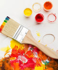 30 Piece Thick Wood Handle Paint Brush Set For Stain And Varnish Heavy Duty Bristles displayed with bright paint on palette