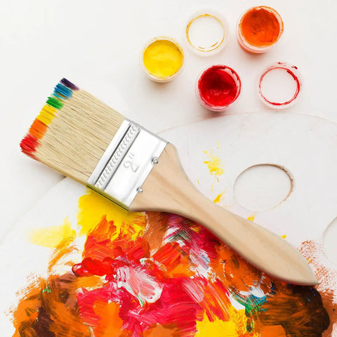 30 Piece Thick Wood Handle Paint Brush Set With 2 Inch Bristles For Stains Varnish And Oil On Walls Fences And Wood Decks Ergonomic Short Handle Great For Diy Home Improvement Projects next to paint palette