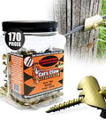 Game Changing Screw In Fence Staples, 1.5 Inch drill driven fasteners in a jar, ideal for secure wire fencing installations.
