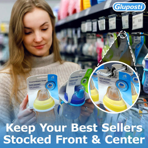 Person shopping for baby bottles using Black Squeeze And Pinch Pegboard Clips For One Quarter Inch Pegboard And Slat Wall Hooks