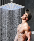 High Pressure Universal Rain Shower Head With LED Chrome Square Design 16 Inch Rainfall Waterfall Showerhead in use
