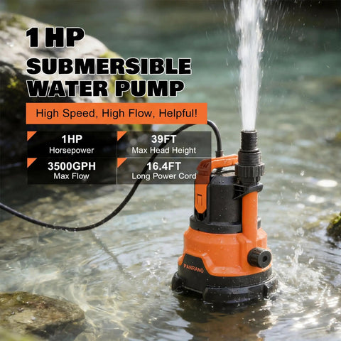 Upgraded Go-To Pool Cover Pump With Dual Outlets 1HP Submersible Sump Pump 3500GPH Beast Portable Water Transfer Pump