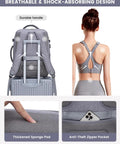 40L Travel Backpack For Women with breathable design, showing durable handle on suitcase, thickened sponge pad and anti-theft pocket.