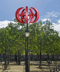 4500W Vertical Axis Wind Turbine Kit For Home Off Grid Power, 5 Blade 12V Generator installed on streetlight, red color