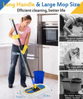 Woman cleaning kitchen floor with Commercial Dust Mop For Floor Cleaning With 360 Degree Swivel Head Beast Heavy Duty Wet Dry Broom