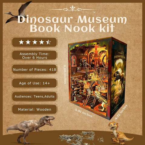 Dinosaur Museum 3D Wooden Puzzle With LED Lights For Bookshelf Decor DIY Craft For Adults A Dope Educational Gift Box