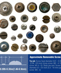 Various rusted and damaged screws and fasteners with size chart showing specifications for 6.5 Inch Screw Extractor Pliers With Non Slip Jaws.