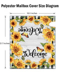 Diagram of Sunflower Butterfly Welcome Mailbox Cover Magnetic 21 By 18 Inches Standard Size, showcasing sunflowers and butterflies.